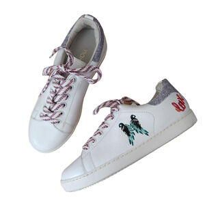 MAJE Funny embroidered glitter white leather lace up low top sneakers 36 6 NEW